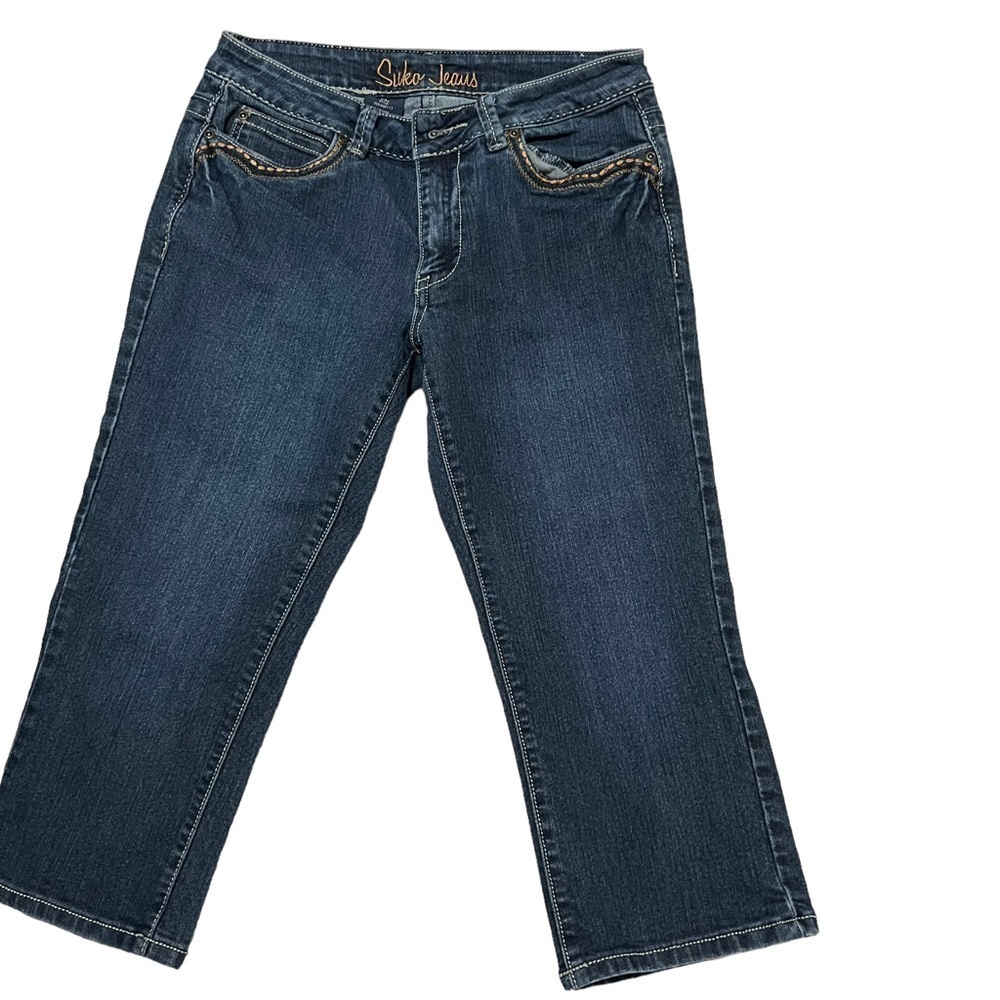 Suko Jeans Capri Size 6 Embroidered Butterfly Medium Wash Mid Rise